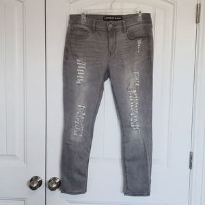 Express jeans. Gray, distressed, skinny, ankle length. Great condition. Size 10s